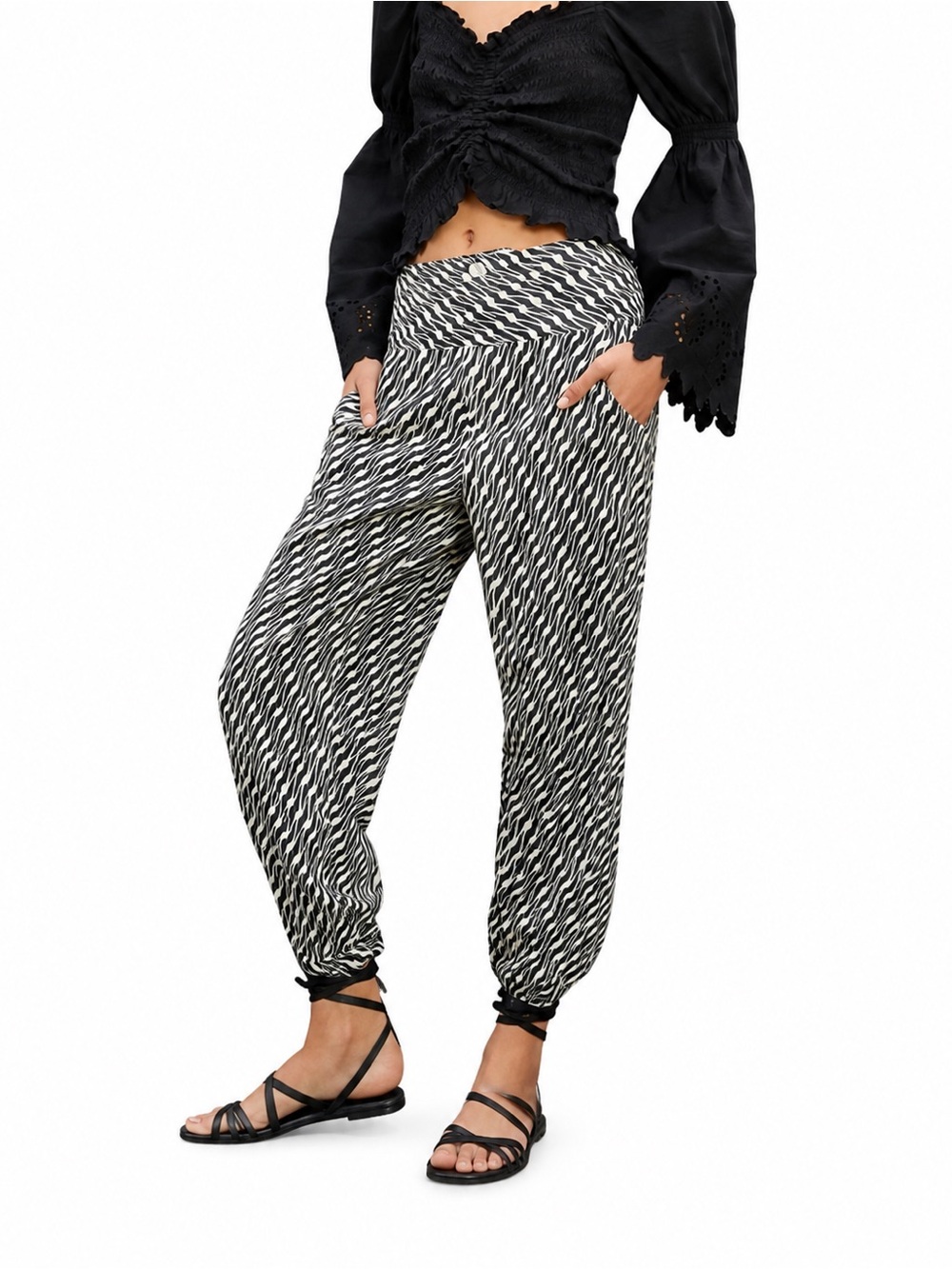 Anthropologie Bolt Black White Zig Zag Balloon Pants Sz 4 Indie Sleeze Punk Chic